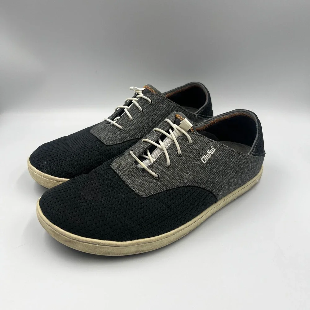 OluKai Nohea Moku Men's Black Dark Shadow Mesh Boat Shoes Size 8.5 10283-6C6C
